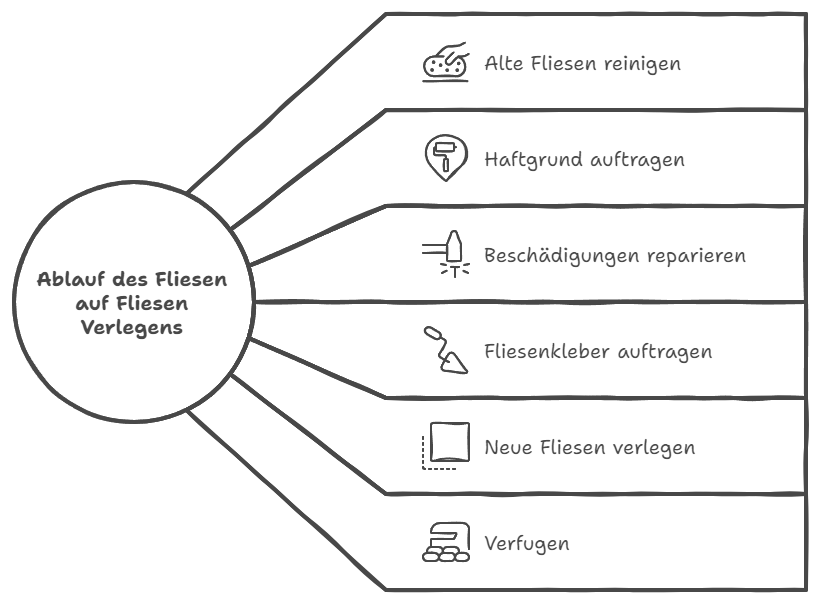 Diagramm: Ablauf des Fliesen auf Fliesen Verlegens 